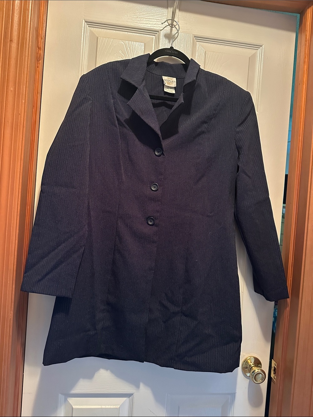 Vintage/Bentley TR/  Navy Pinstripe Long Blazer Jacket